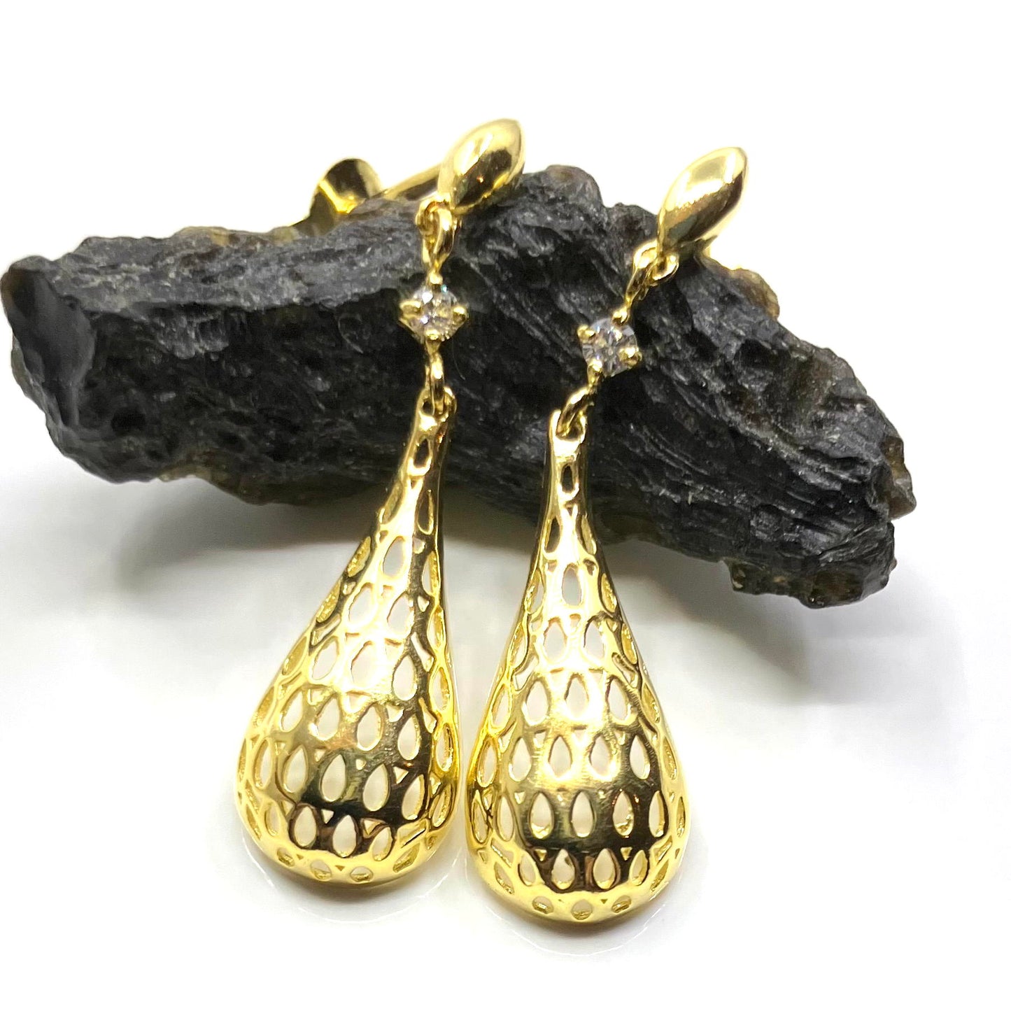 Gold Plated Sterling Silver Earrings Posts with White CZ