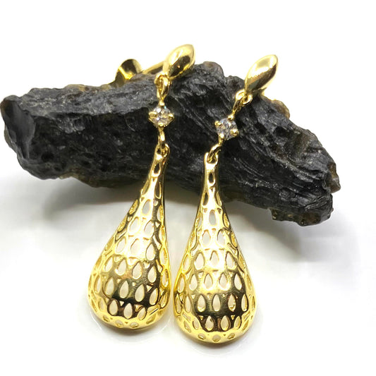 Gold Plated Sterling Silver Earrings Posts with White CZ