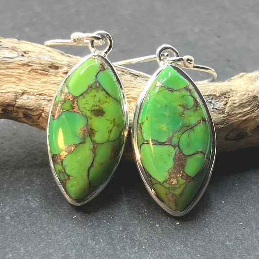 Green Turquoise and Sterling Silver Earrings Marquise