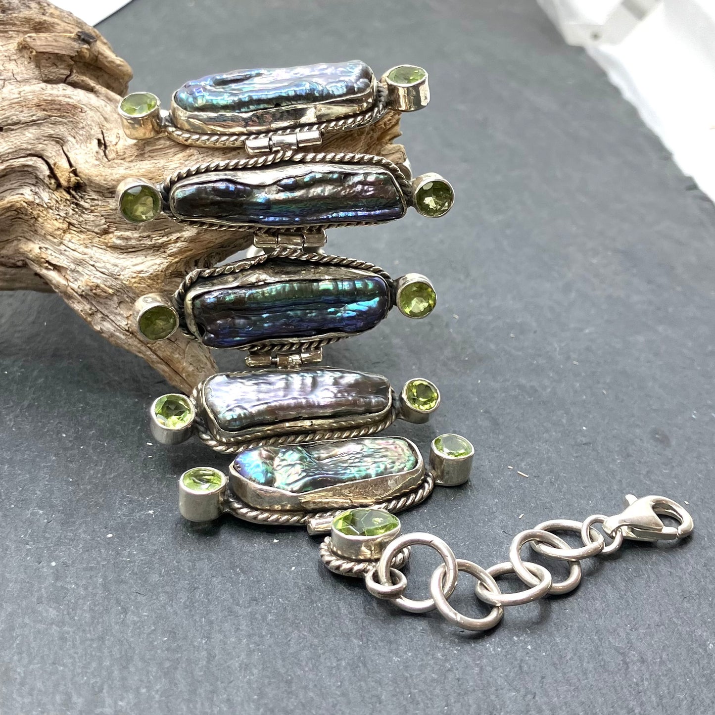 Freshwater Pearl and Peridot and Sterling Silver Bracelet