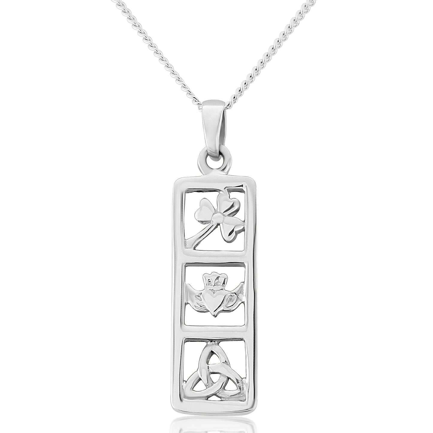 Claddagh, Trinity, Shamrock Silver Pendant and Chain