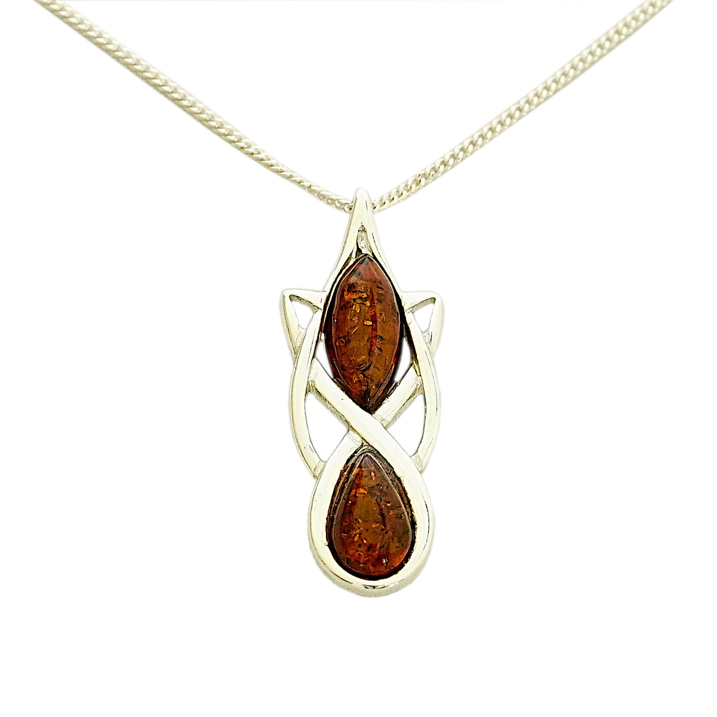 Amber 2 Stone Sterling Silver Pendant and Chain