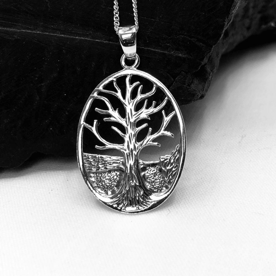 Tree Of Life Oval Silver Pendant and Silver Chain