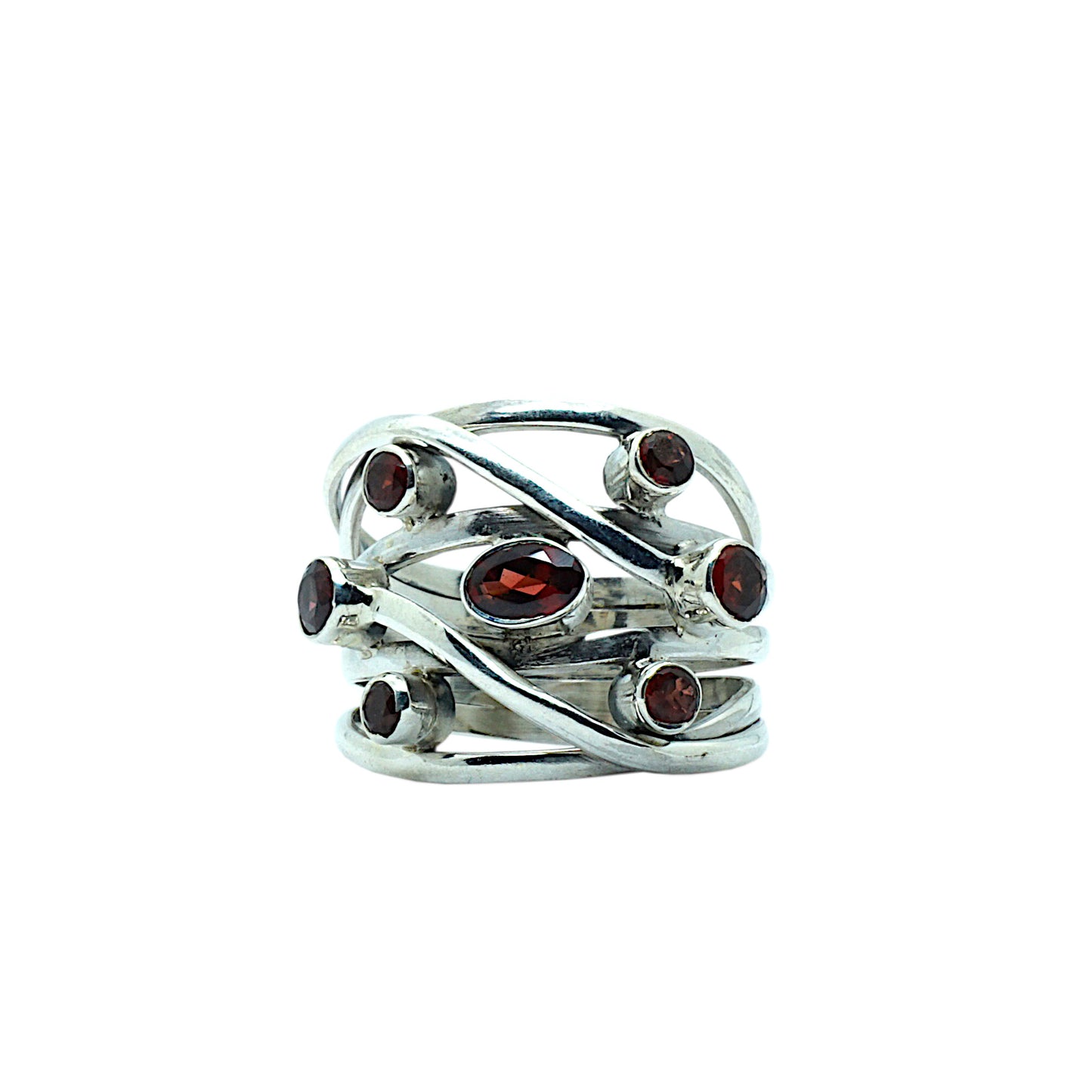 Garnet and Sterling Silver Intertwined Ring