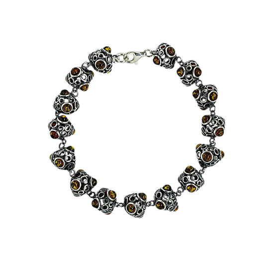 Amber and Sterling Silver Oxidised Bracelet