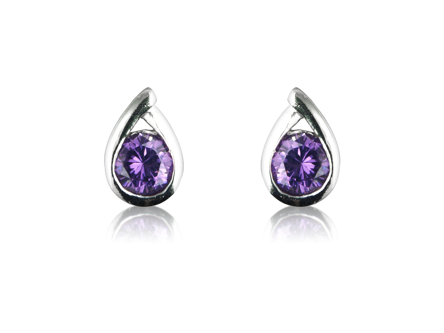 Amethyst CZ and Sterling Silver Studs