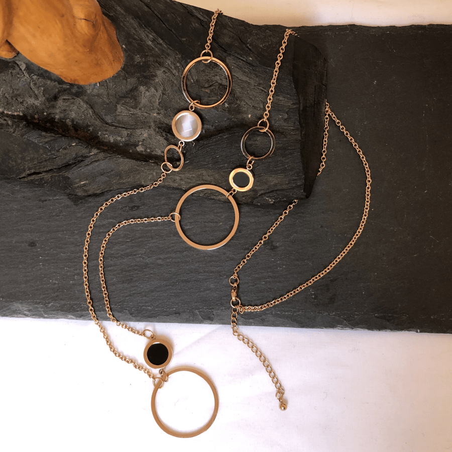 Stainless Steel Necklace, Long in Rose Gold Colour with Circles