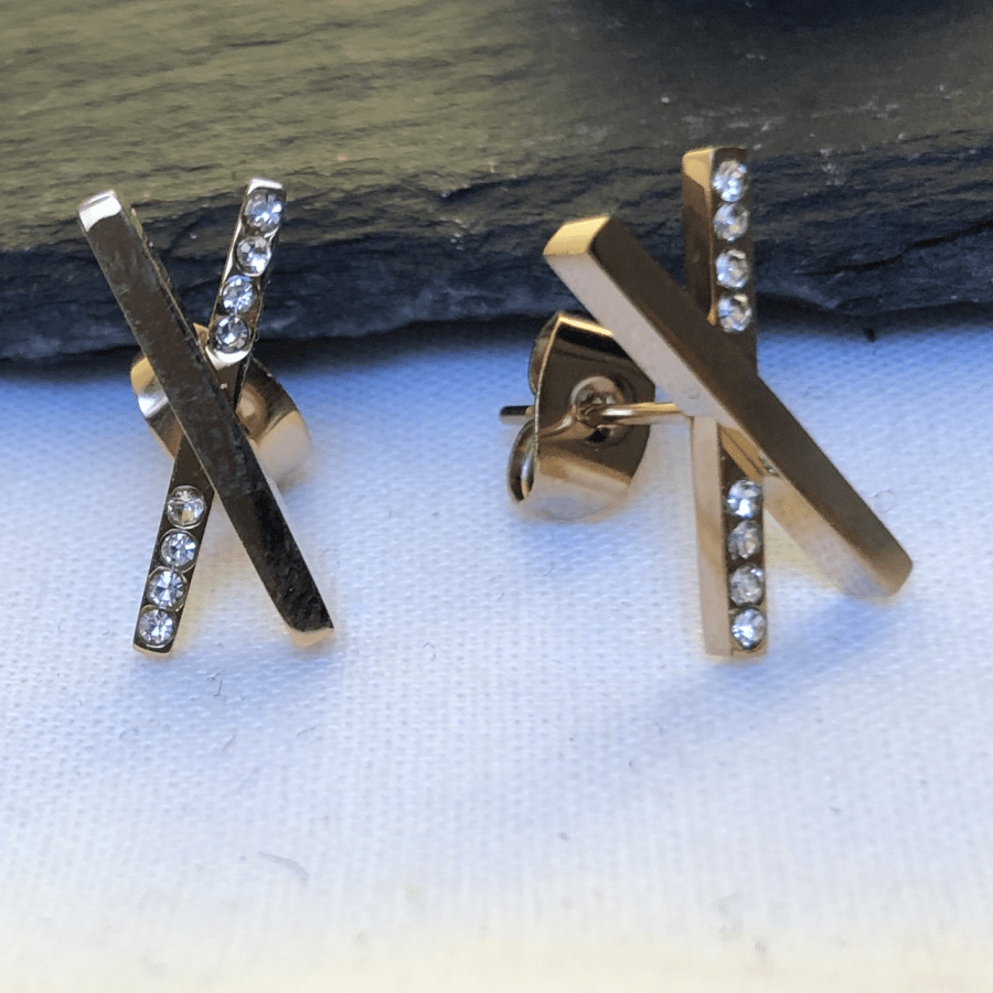 Stainless Steel Rose Gold Coloured Cross Studs with CZ