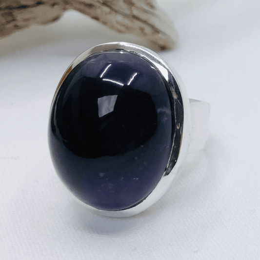 Amethyst and Sterling Silver Oval Stone Bezel Setting Ring