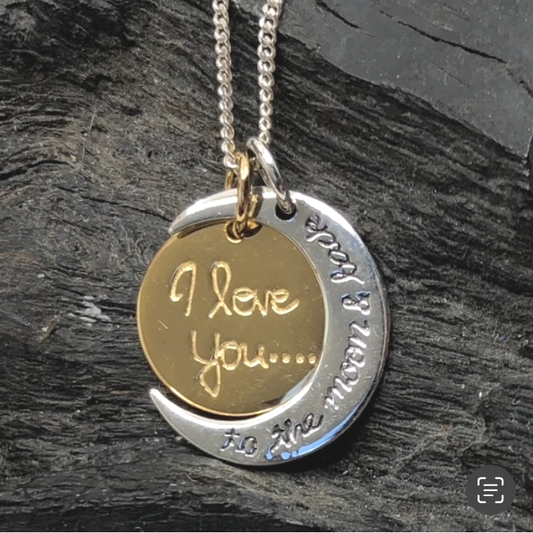 Gold Plated Silver Pendant I love you to moon and back with Silver Chain