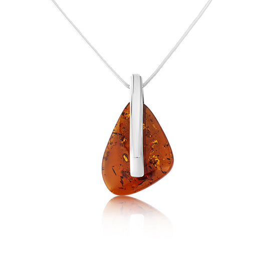 Amber Sterling Silver Pendant and Silver Snake Chain