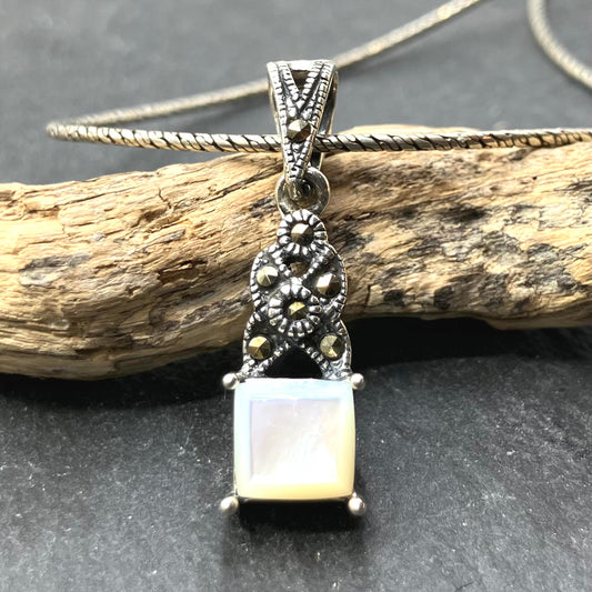 Marcasite and Sterling Silver Pendant with MOP on Ox Silver Chain