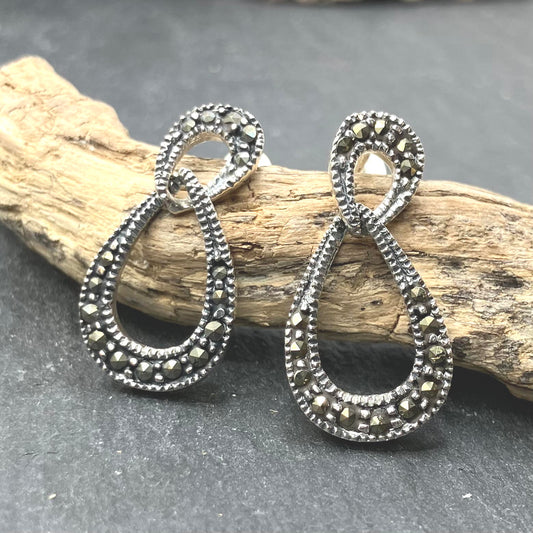 Marcasite and Sterling Silver Earrings Posts Infinity