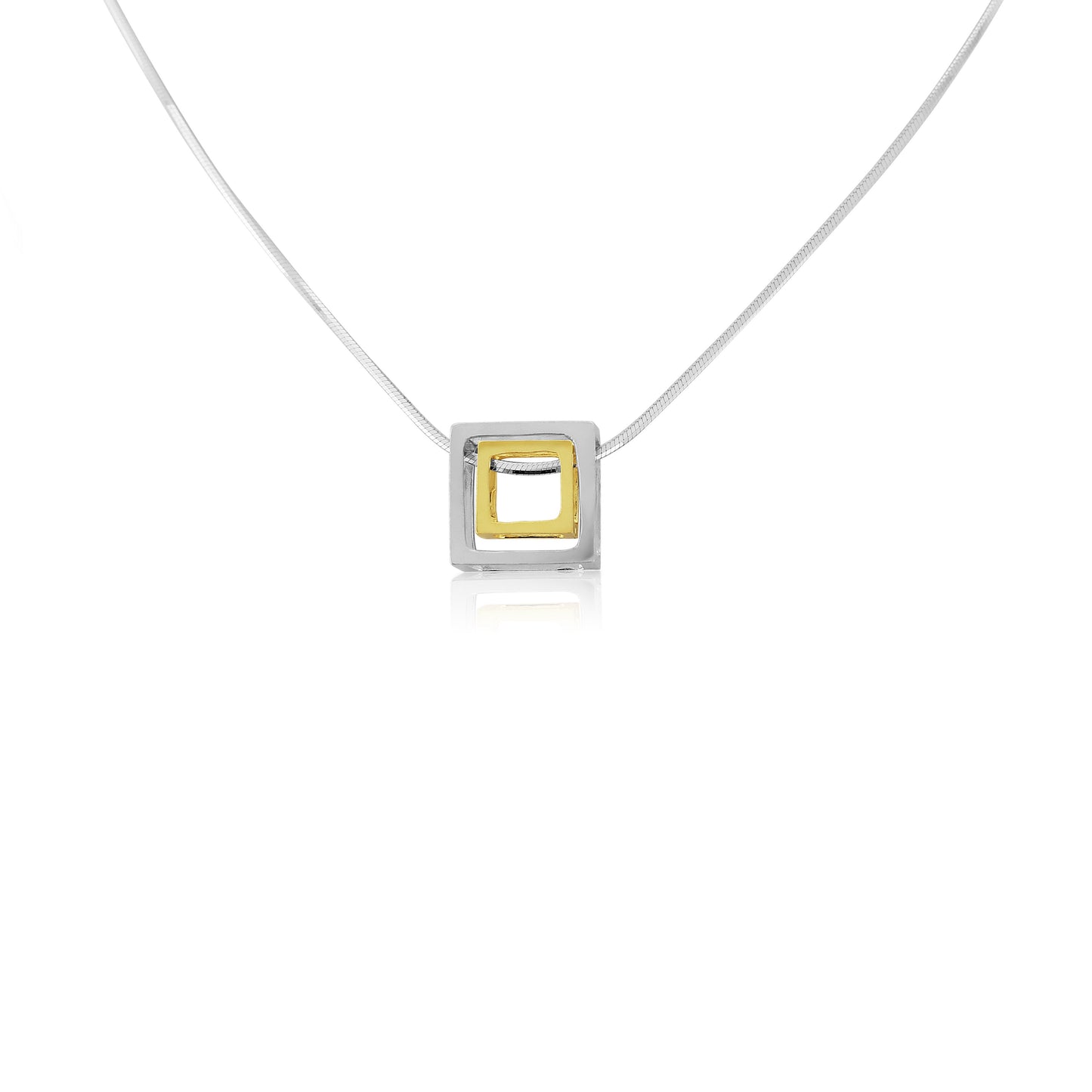Sterling Silver and Gold Plated Cube Pendant and Chain