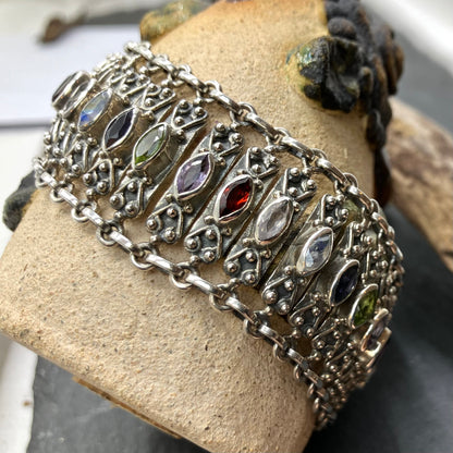Multistone and Sterling Silver Bracelet wide