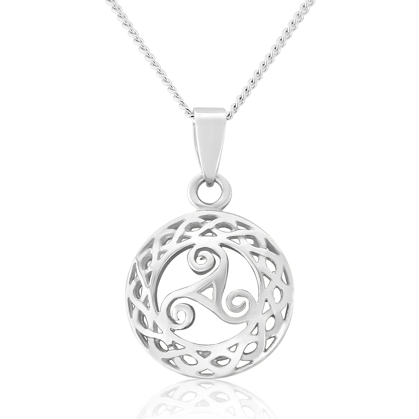 Celtic Knot Silver Triskele Pendant and Silver Chain