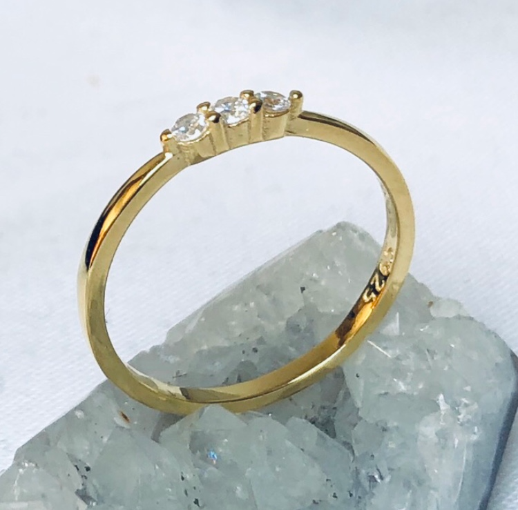 Gold Plated Sterling Silver 3 Stone Cubic Zirconia Ring