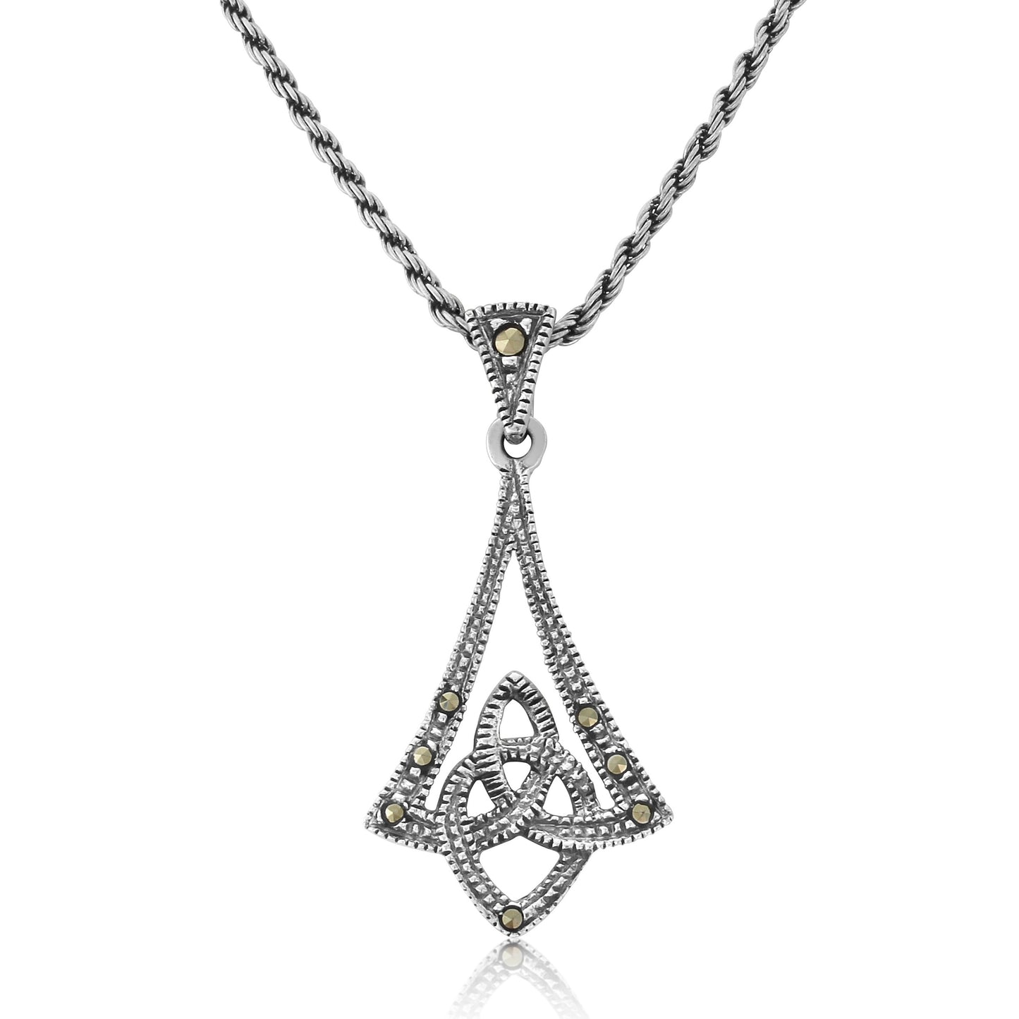 Celtic Trinity Heart Silver and Marcasite Pendant and Chain
