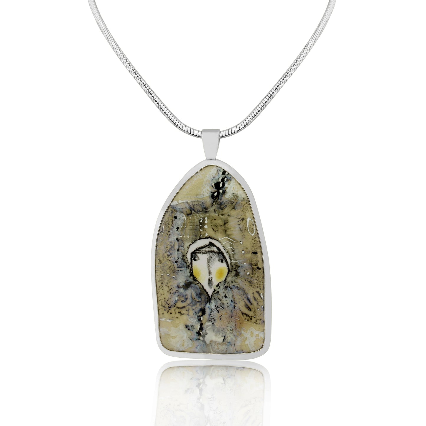 Hand Painted Ceramic Face Sterling Silver Pendant and Chain