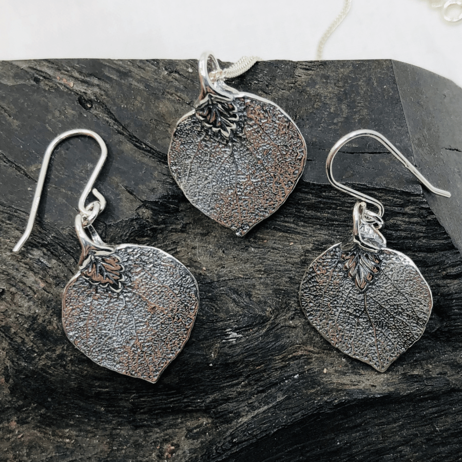 Oxidised Sterling Silver Leaf Pendant on Silver Curb Chain