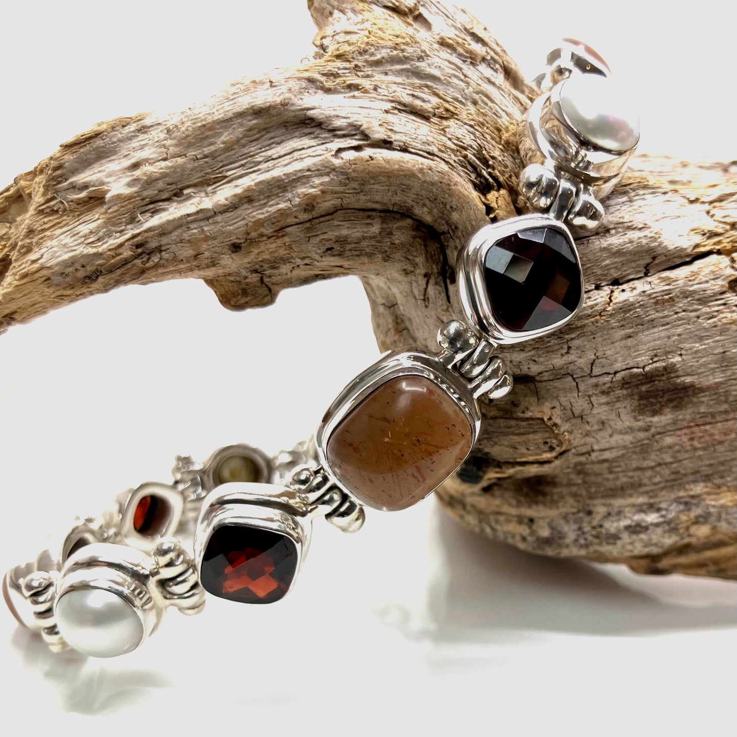 Multistone and Pearl and Sterling Silver Bracelet