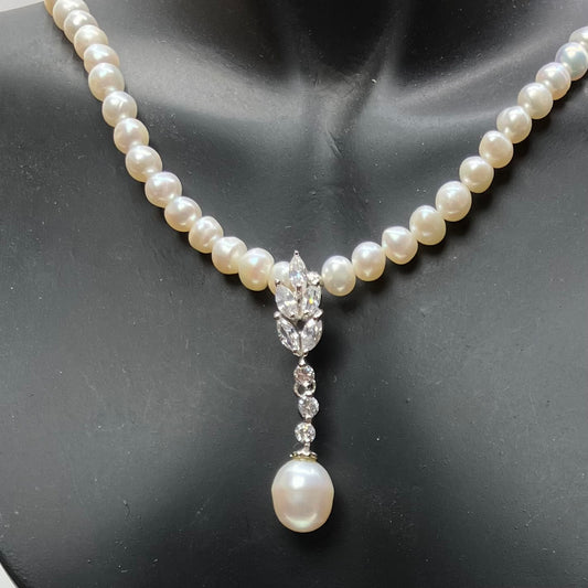 Handmade Freshwater Cultured Pearls with a CZ and Pearl Pendant