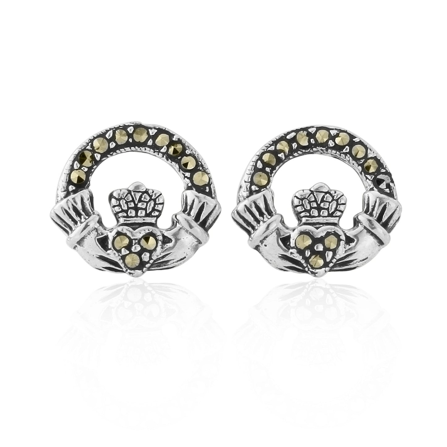 Claddagh Sterling Silver and Marcasite Studs