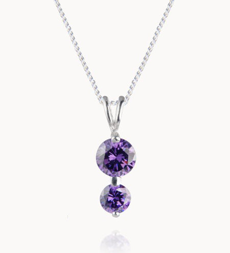Amethyst CZ Sterling Silver Pendant and Chain
