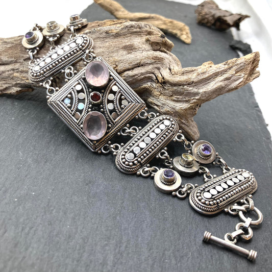 Multistone and Sterling Silver Bracelet Ornate