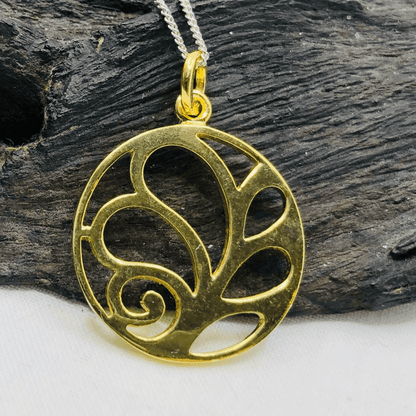 Sterling Silver Leaf Motif Pendant with Gold Plating and on a Silver Chain