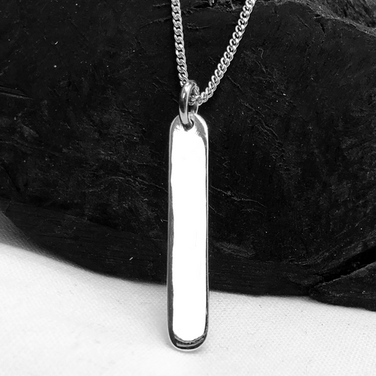 Sterling Silver Engravable Pendant Rectangle Rounded on Silver Chain