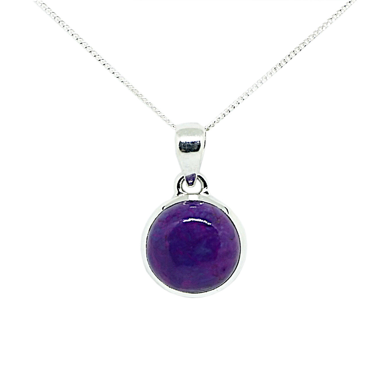 Purple Turquoise Sterling Silver Round Pendant and Chain