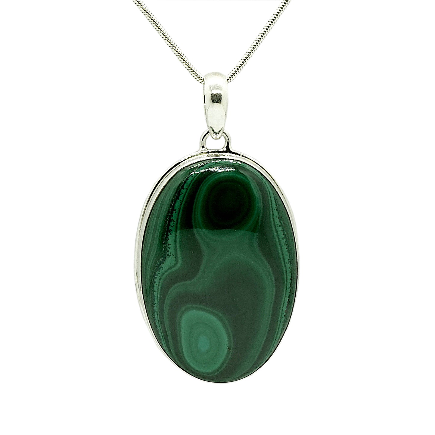 Malachite and Sterling Silver Pendant and Chain