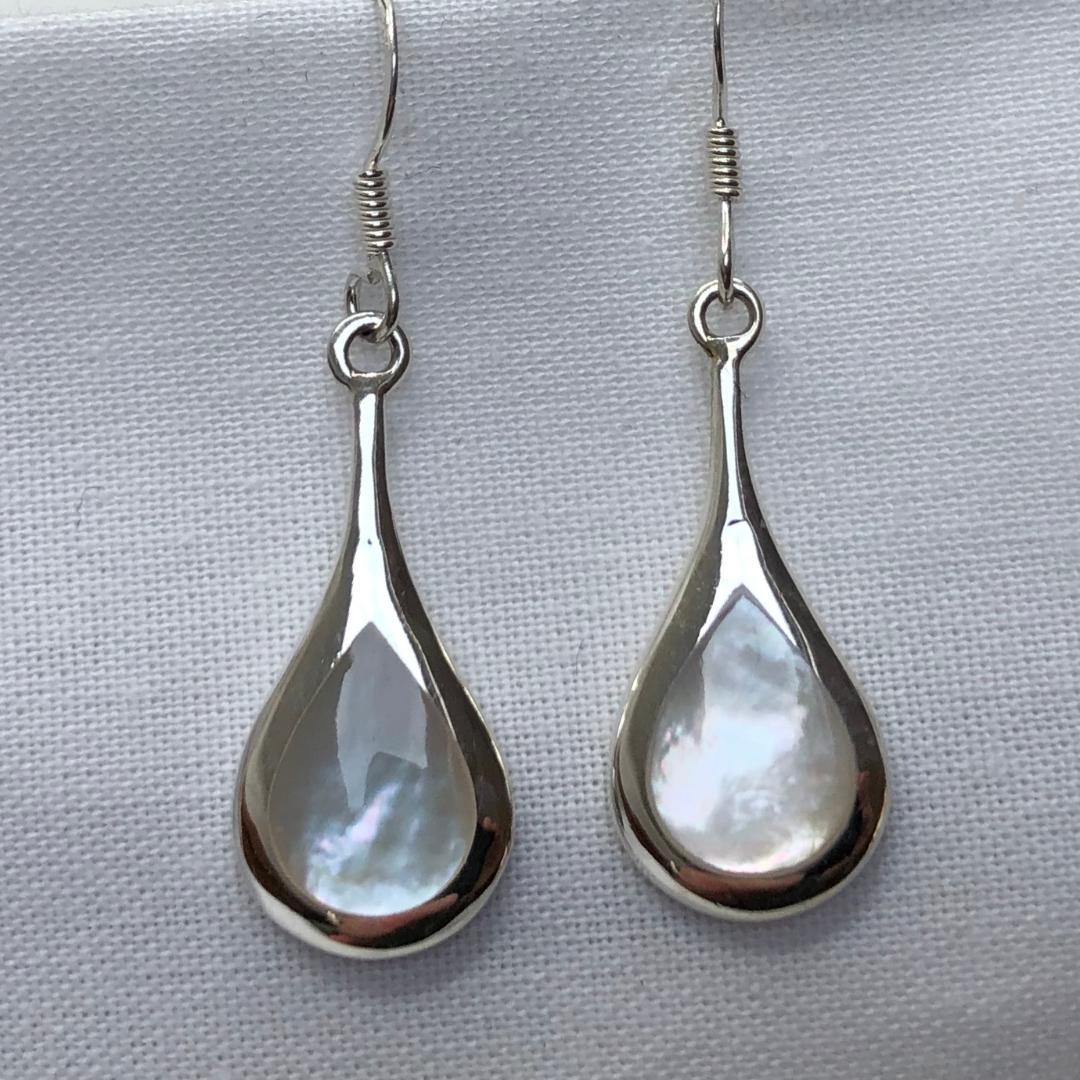 Mother of Pearl and Sterling Silver Drop Earrings with Hook Backs