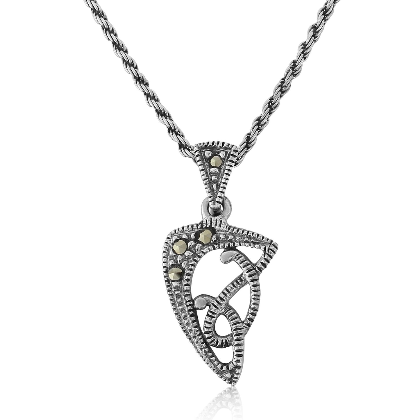 Celtic Knot Silver and Marcasite Pendant and Silver Chain