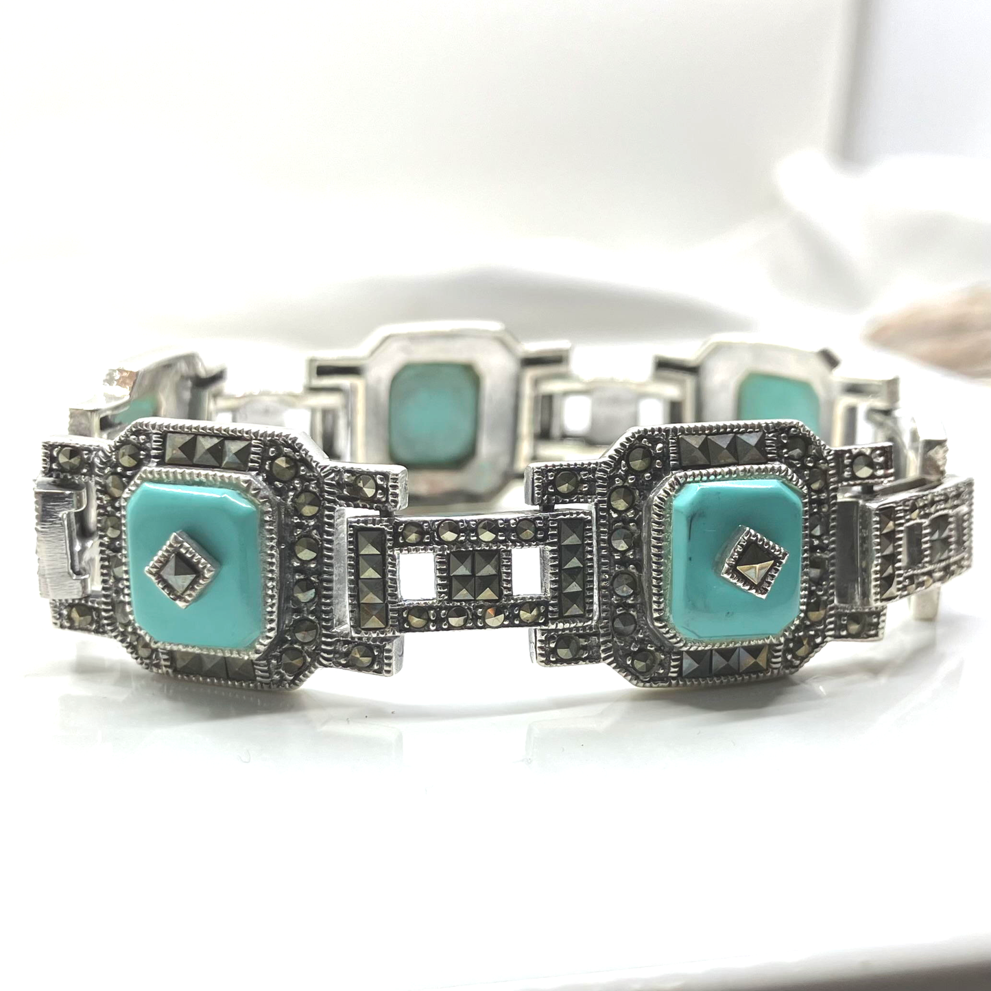 Marcasite and Turquoise Sterling Silver Bracelet
