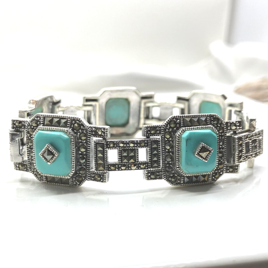 Marcasite and Turquoise Sterling Silver Bracelet