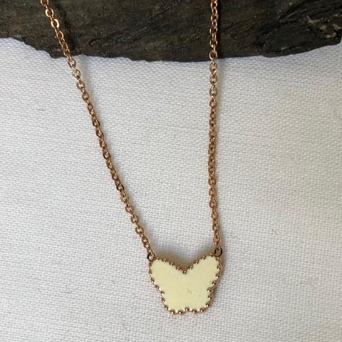 Stainless Steel Necklace Rose Gold Coloured with Enamelled Butterfly