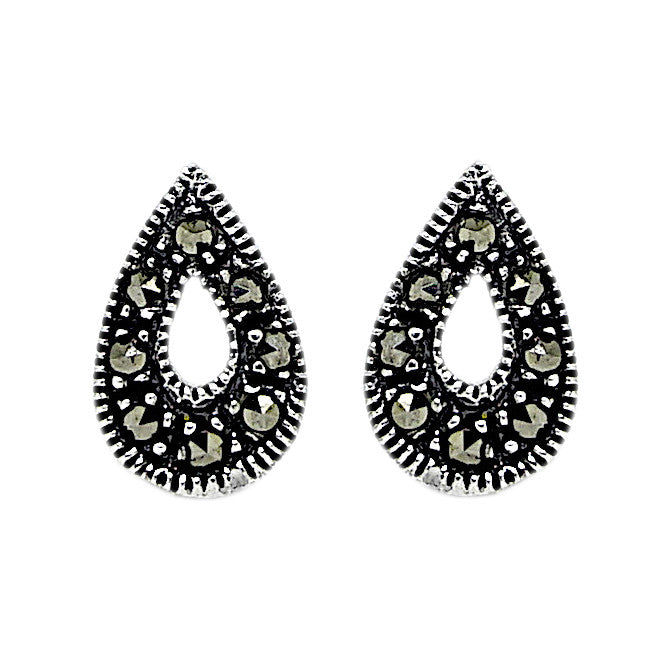 Marcasite and Sterling Silver Teardrop Shaped Studs