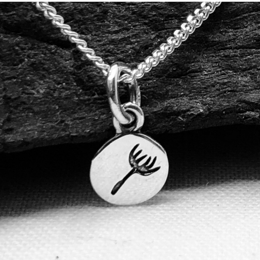 Sterling Silver Round Disc Baby Dandelion Pendant and Silver Chain