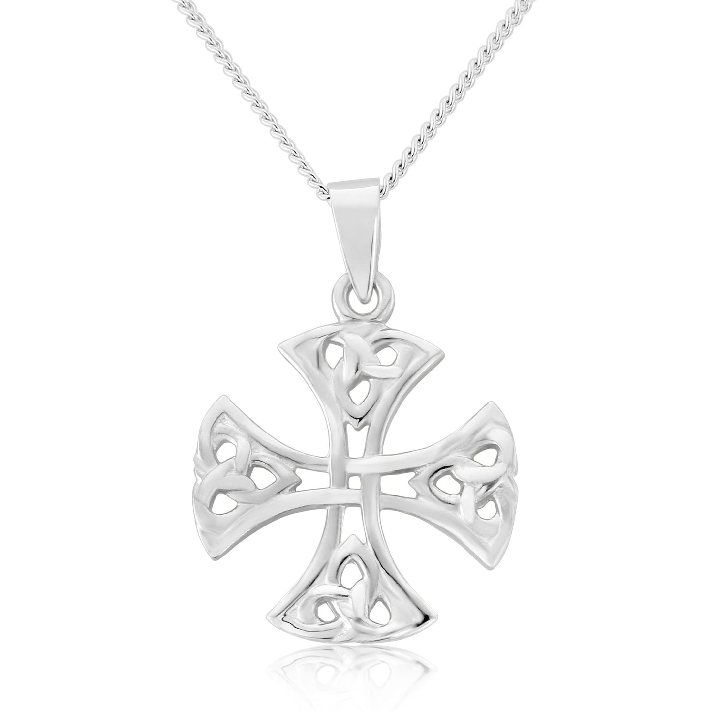 Celtic Trinity Knot Sterling Silver Round Cross and Chain
