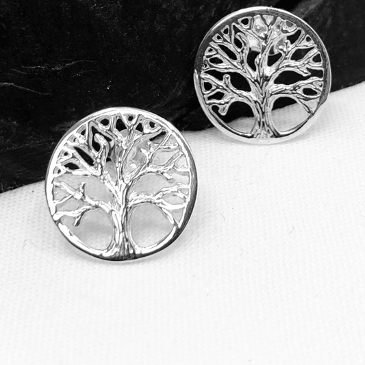 Tree of Life Round Studs in Sterling Silver