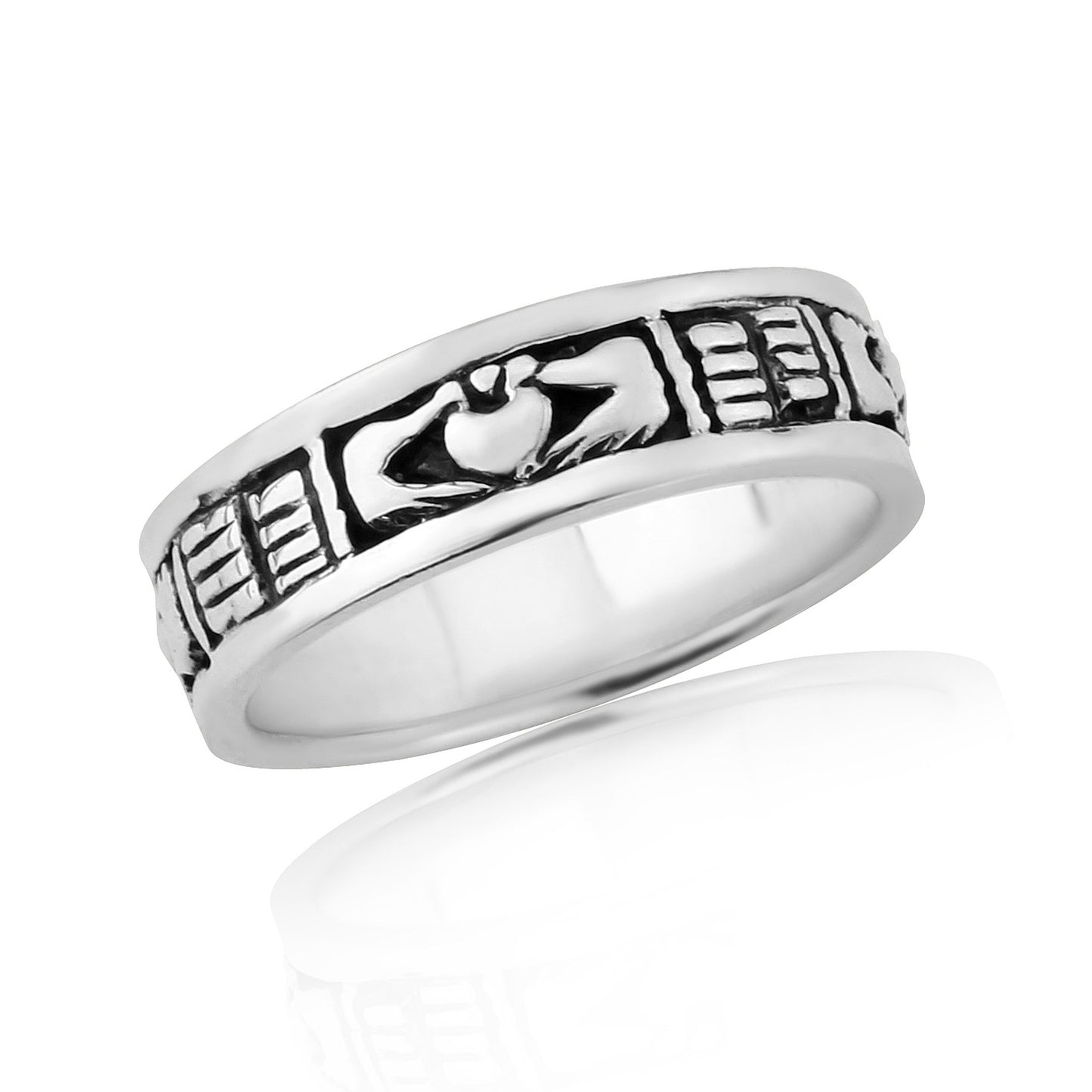 Celtic Claddagh Sterling Silver Band Ring