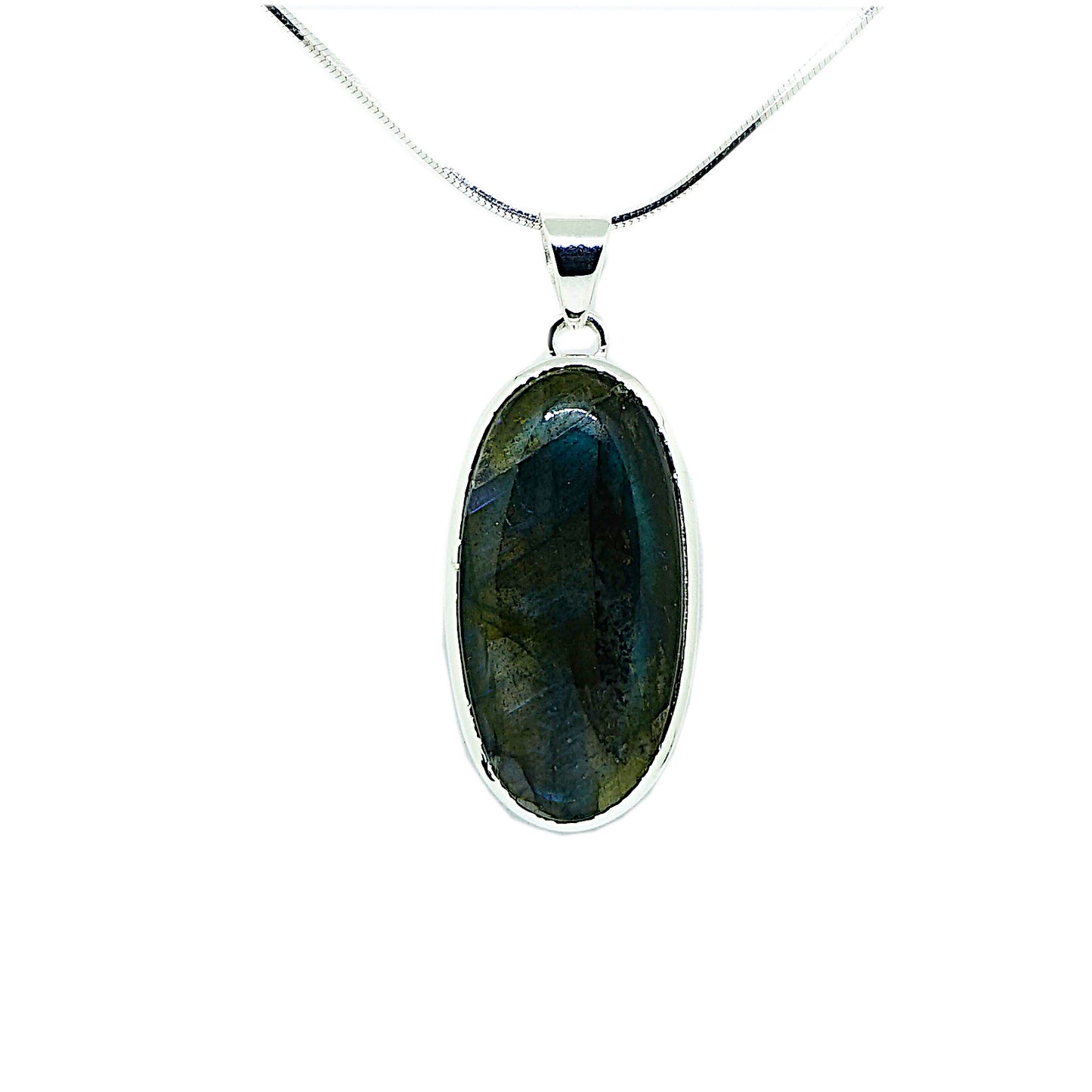 Labradorite and Sterling Silver Oval Pendant and Chain