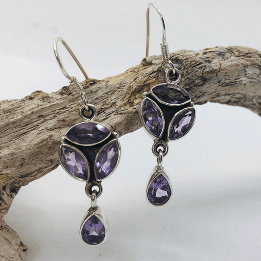 Amethyst and Sterling Silver Faceted 4 Stone Earrings