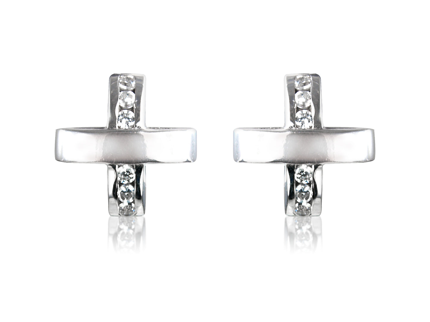 White Cubic Zirconia Cross Sterling Silver Studs