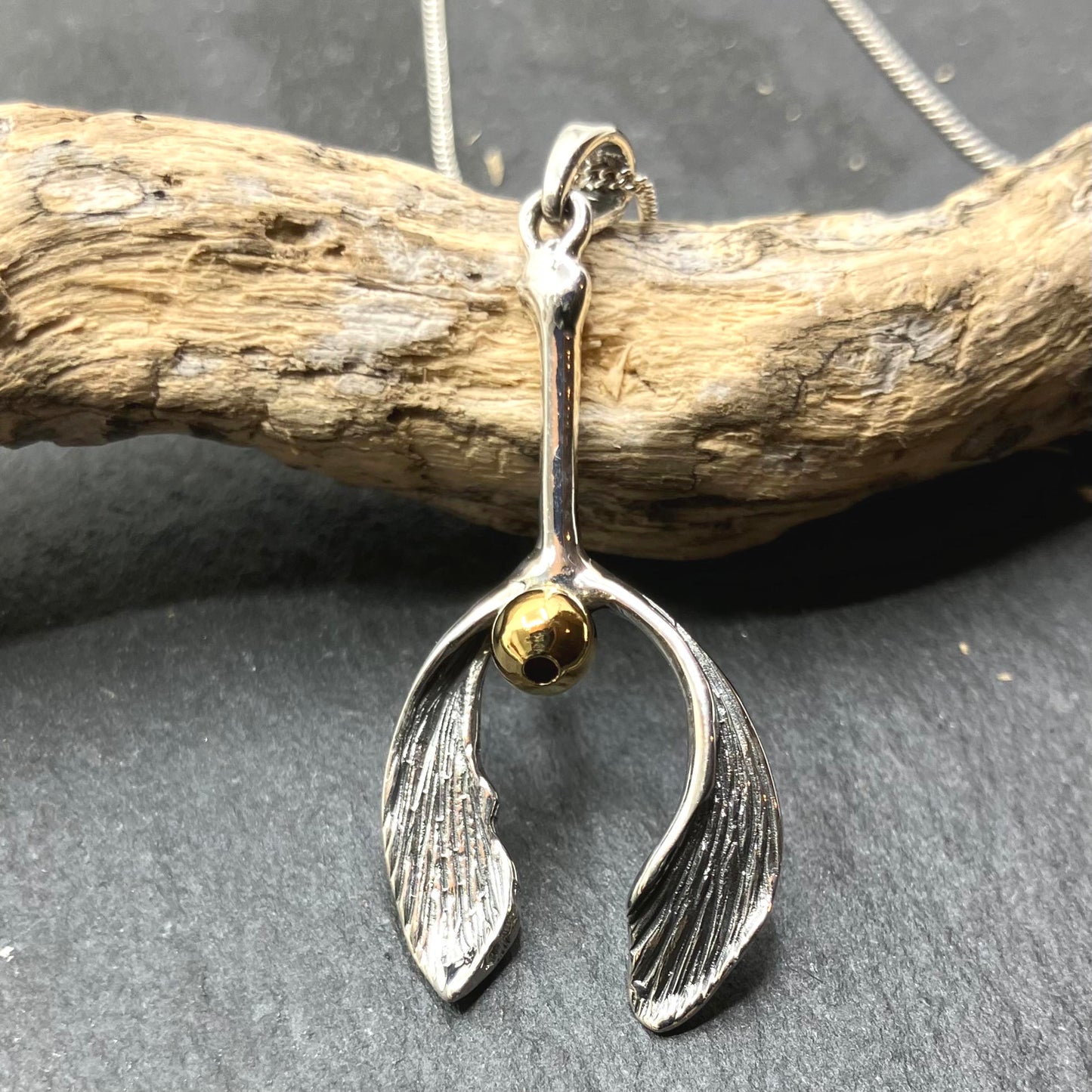 Gold Plated Sterling Silver Pendant Leaf on Silver Chain
