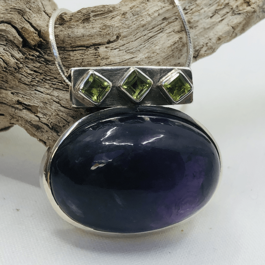 Amethyst and Sterling Silver 3 Peridot Sterling Silver Pendant and Silver