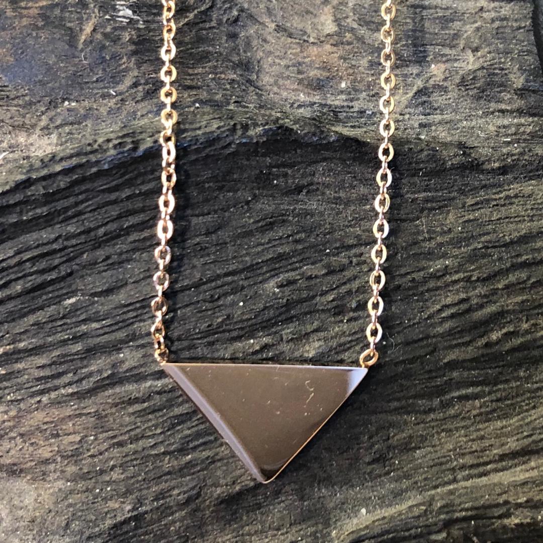 Stainless Steel Necklace Rose Gold Coloured Triangle Design