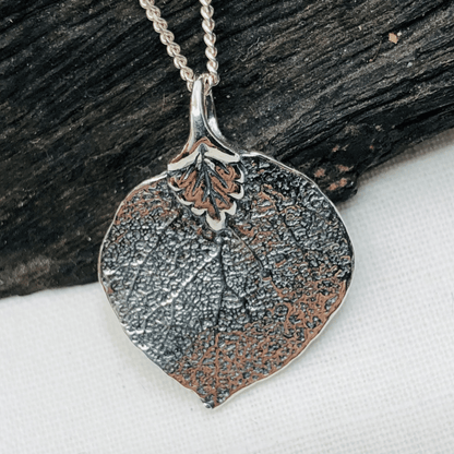 Oxidised Sterling Silver Leaf Pendant on Silver Curb Chain